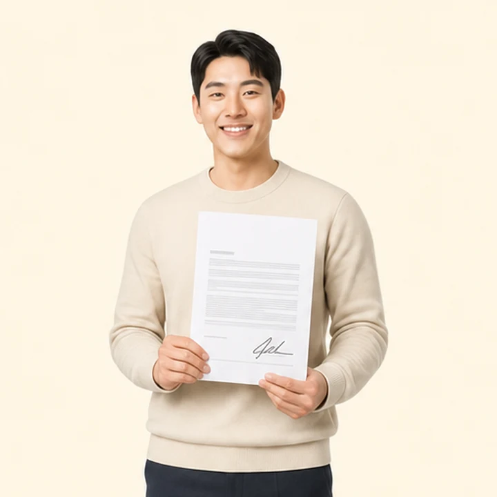 아르카나 신차 장기렌트카 서면 견적서를 들고 있는 고객